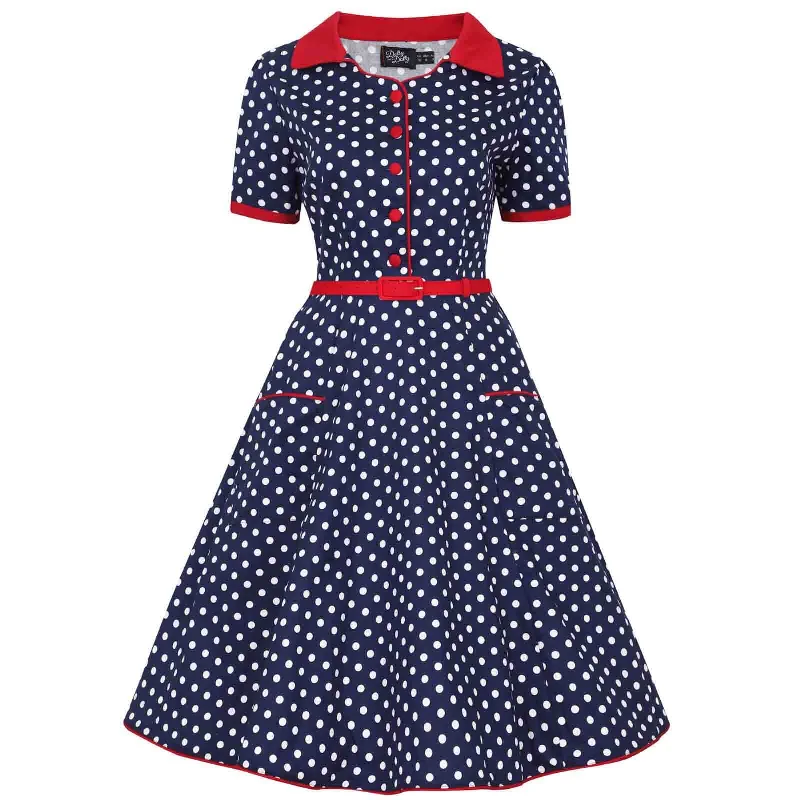 Dolly and Dotty Penelope Rockabilly Dress - Blue/White Polka Dot Y2K unclassified dresses