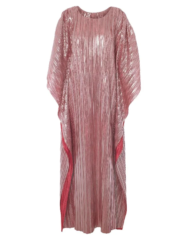 Giselle Metallic Pink Plisse Kaftan Dress Short unclassified dresses