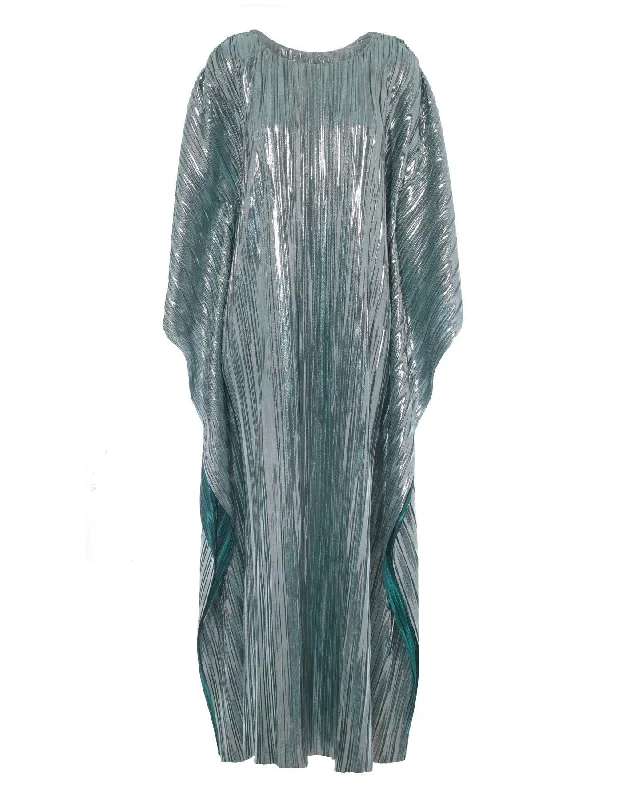 Giselle Metallic Green Plisse Kaftan Dress Fashionable unclassified dresses