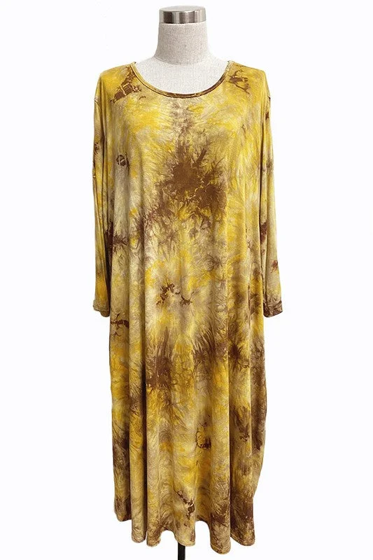 Golden Yellow Tie Dye Dress w 3Qtr Sleeves Sleeveless unclassified dresses