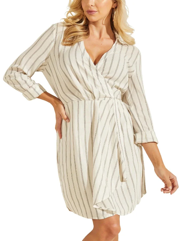 GUESS Women's Ulysse Striped A Line Dress White Size X-Small Elegant evening unclassified dresses