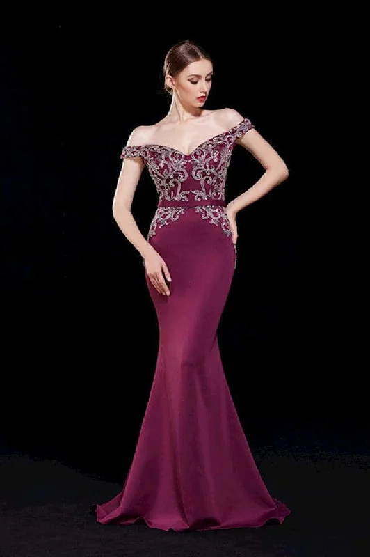 J'Adore Dresses - J12009 Swirl Beaded V-Neck Evening Gown Breathable unclassified dresses