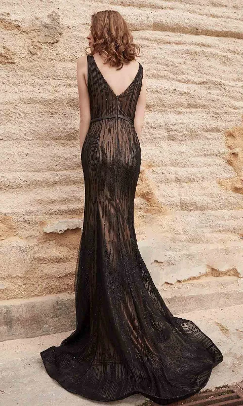 J'Adore Dresses - J15018 Plunging V-Neck Glitter Evening Gown Boho unclassified dresses