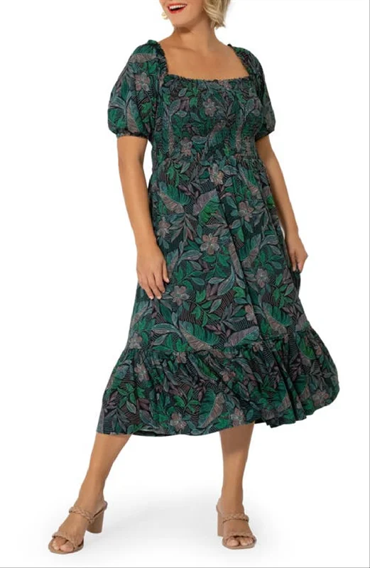 Leota Women's Kelly Ruffle Hem Dress Green Size 3X Printed unclassified dresses