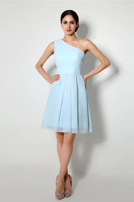 Light Blue One Shoulder Chiffon Knee Length Corset Homecoming Dresses outfit Plus size unclassified dresses