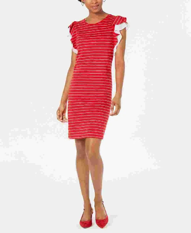 Maison Jules Women's Striped Ruffle-Sleeve Dress Red Size Large Boho unclassified dresses