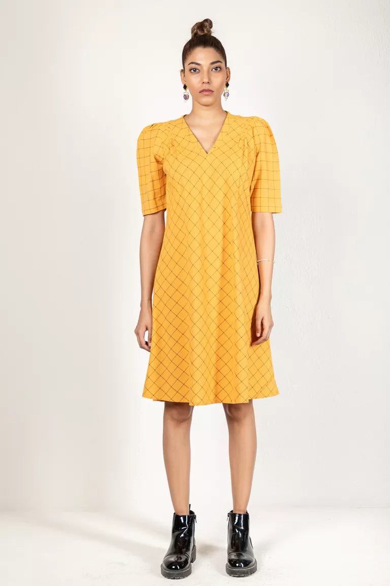 Mustard Yellow Woven Checked Dress Budget-friendly unclassified dresses