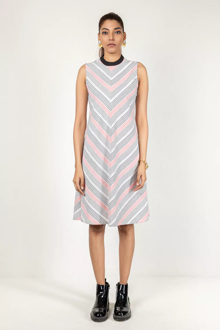 Off-White & Pink Cotton Striped Dress Bold pattern unclassified dresses