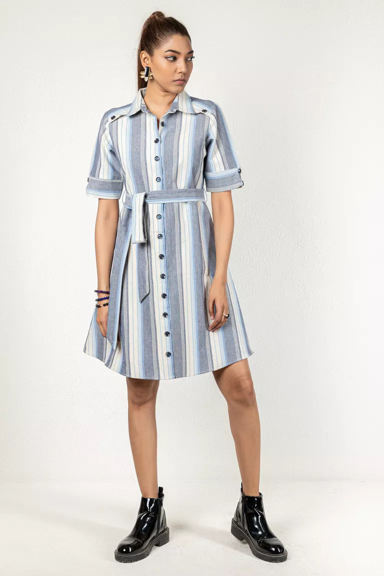 Off-White & Blue Striped Cotton Dress Mesh unclassified dresses