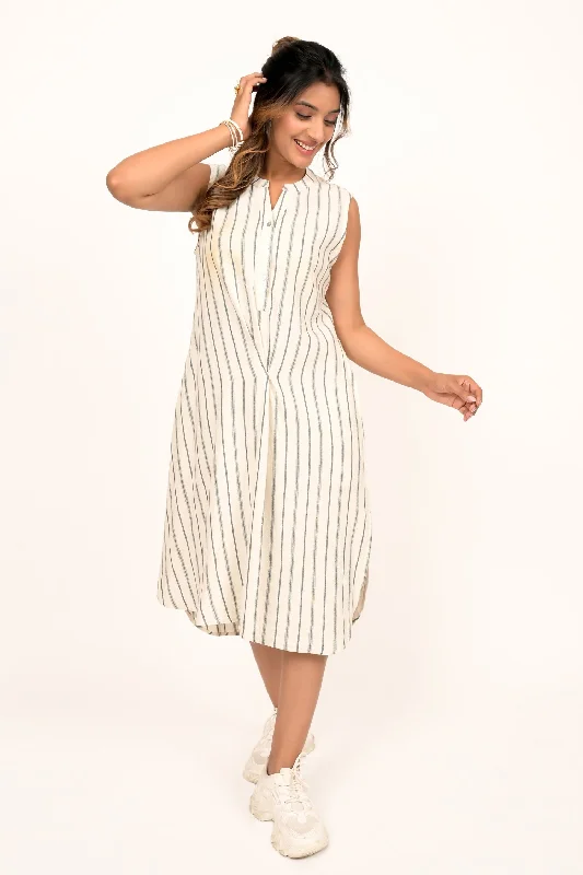 Off White Striped Linen Dress Chic unclassified dresses