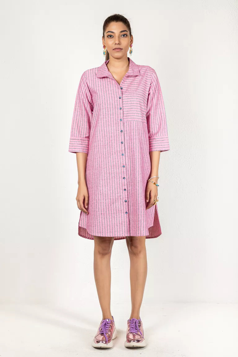 Pink Woven Striped Dress Bright color unclassified dresses