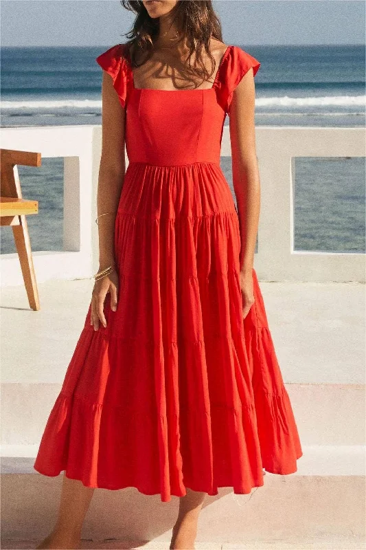 Lady In Red Ruffle Sleeve Dress Lightweight unclassified dresses