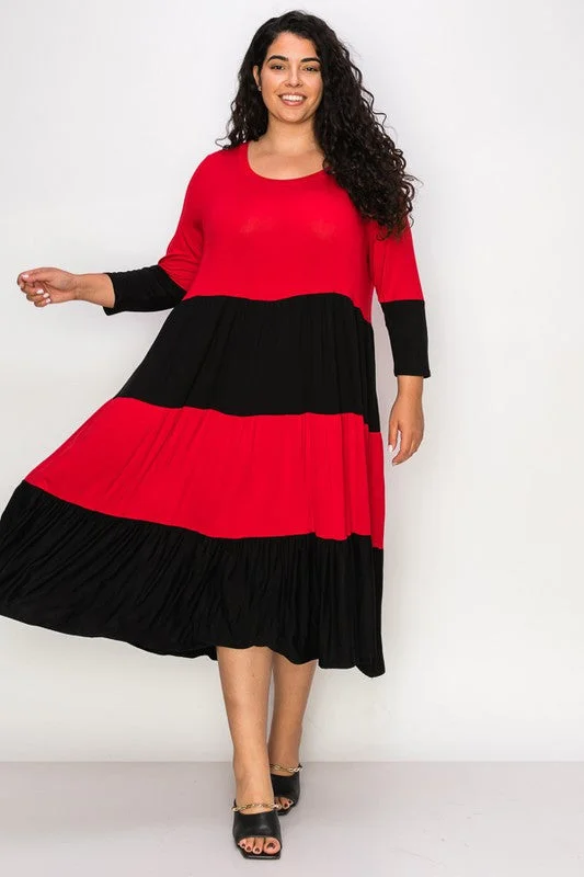 PSFU Colorblock Red &  Black Tiered Dress Wedding guest unclassified dresses