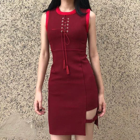 String Chest Strap Slim Dress SD00969 High-low unclassified dresses