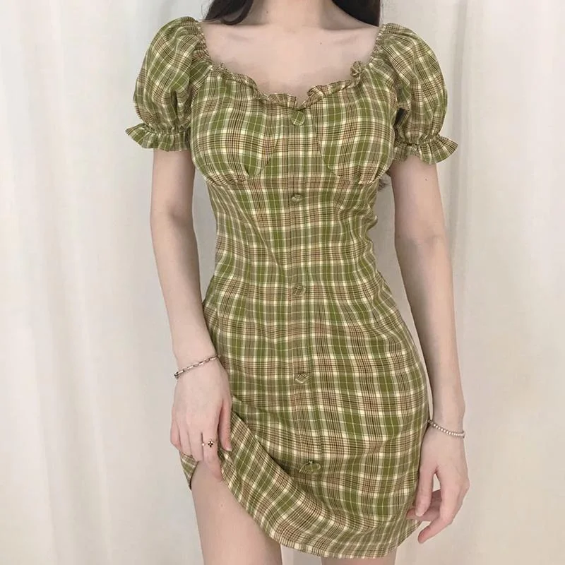 Retro Ruffle Plaid Dress SD00336 Cotton unclassified dresses