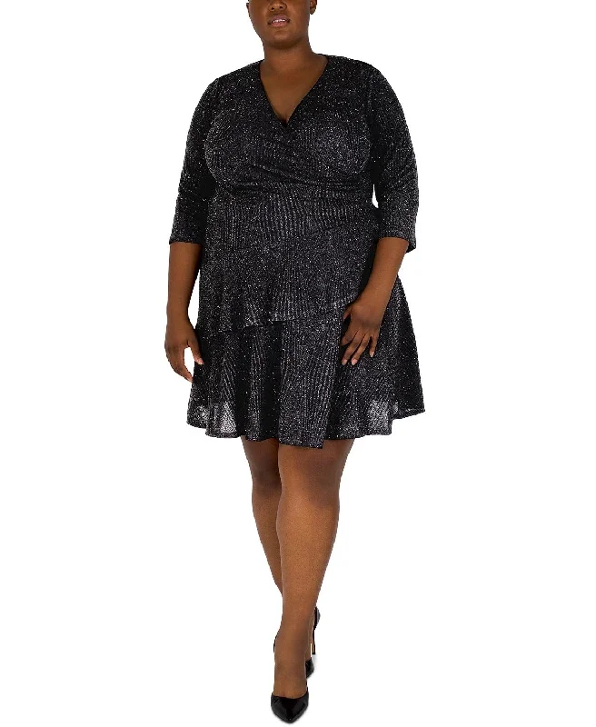 Robbie Bee Women's Glitter Knit Dress Black Size 1X Bright color unclassified dresses