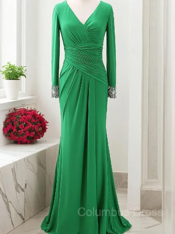 Sheath/Column V-neck Sweep Train Jersey Mother of the Bride Dresses With Ruffles Gowns Cocktail unclassified dresses