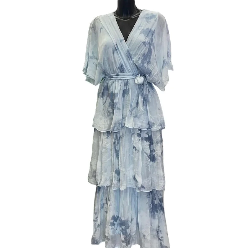 Silk tie dyed tiered dress Short unclassified dresses