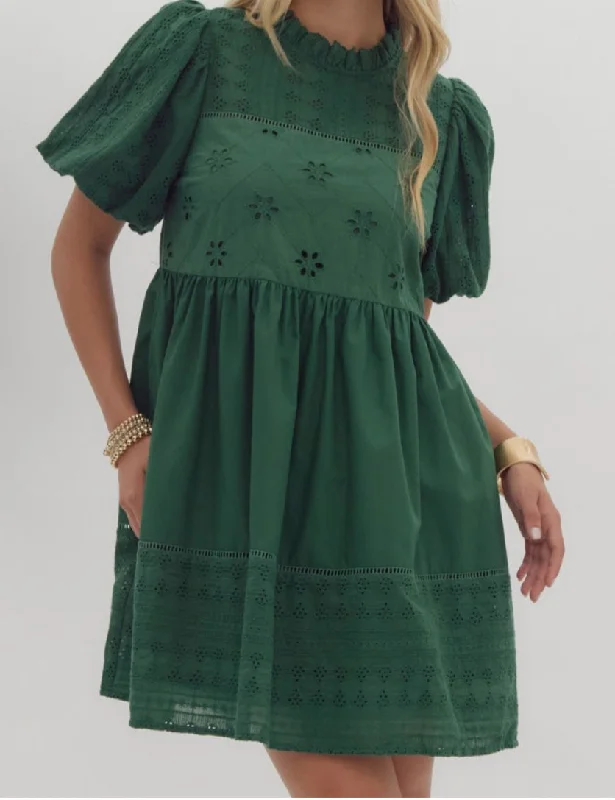 The Blanche Eyelet Puff Sleeve Dress in Forest Unique unclassified dresses