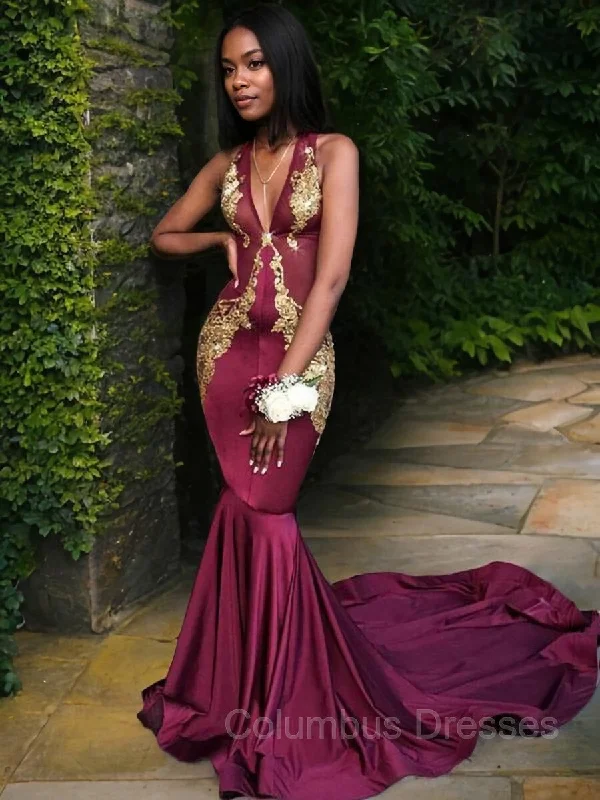 Trumpet/Mermaid V-neck Chapel Train Silk like Satin Prom Dresses Y2K unclassified dresses