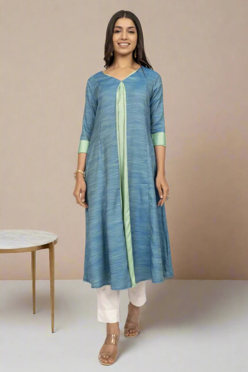 Turquoise Blue And Aqua Green Double Shade Kurta Dress Corset unclassified dresses