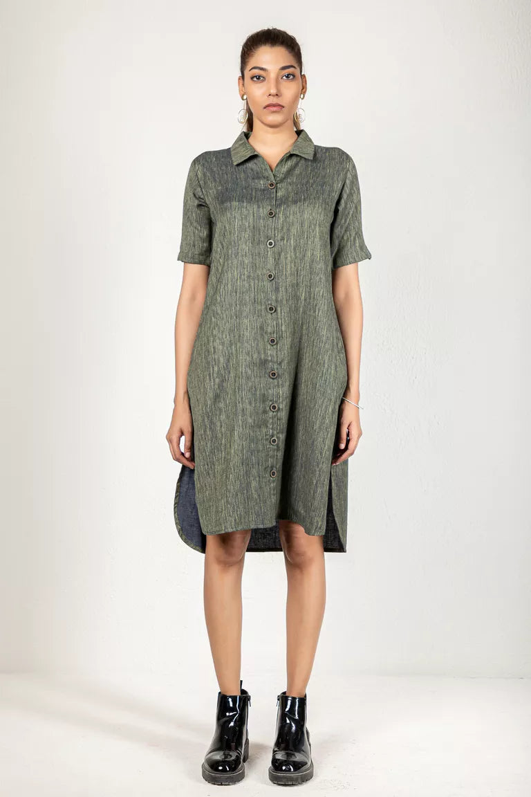 Two-Tone Yarn Dyed Blue-Green Cotton Dress Travel unclassified dresses