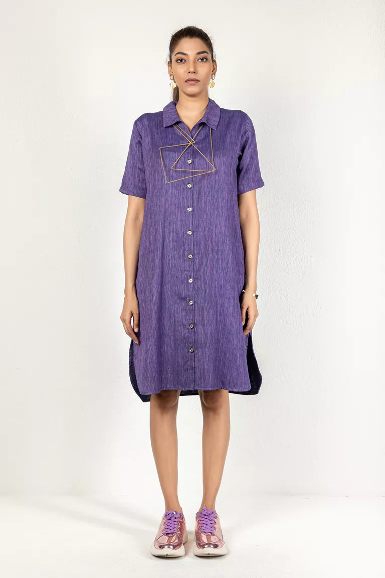 Two-Tone Yarn Dyed Purple Cotton Dress Off-shoulder unclassified dresses