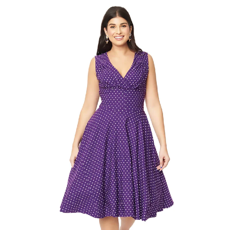 Unique Vintage Delores Polka Dot Dress - Purple Knitted unclassified dresses