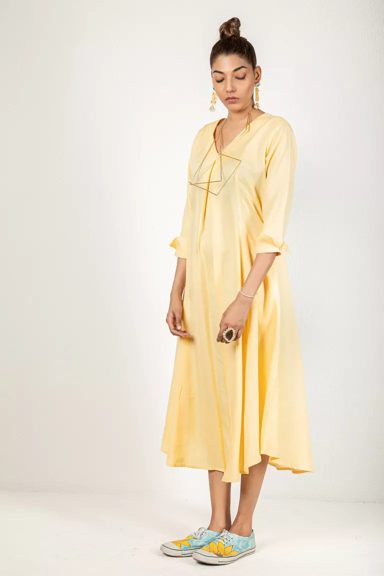 V-Neck Yellow Dress Discounted unclassified dresses