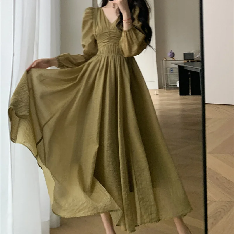 Women's Light Luxury Waist Waist V Neck Dress Long sleeve unclassified dresses