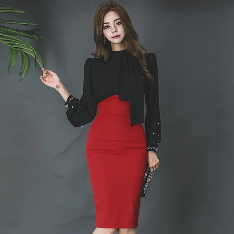 Women's Spring/Autumn Chiffon Patchwork High-Waist Sheath Dress High-low unclassified dresses