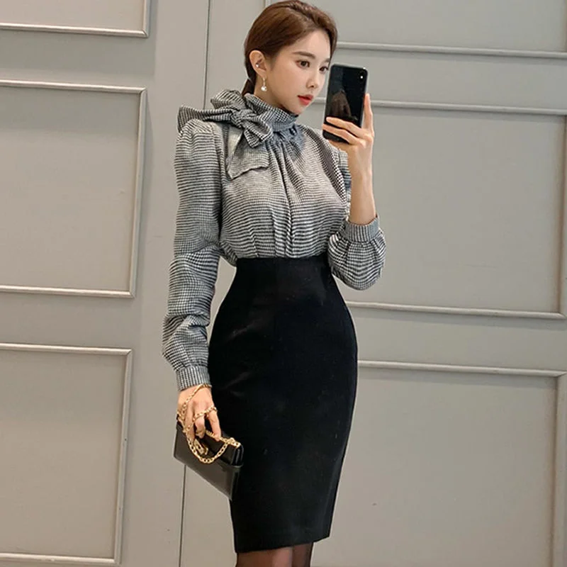 Women's Spring Polyester Puff-Sleeved Two-Piece Dress Luxury unclassified dresses