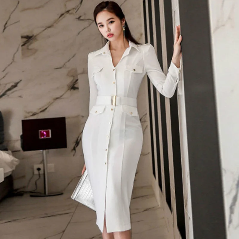 Women's Spring Sheath Belted Dress With Sashes Knitted unclassified dresses