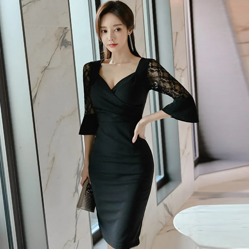 Women's Summer Patchwork Polyester V-Neck Sheath Dress Cocktail unclassified dresses