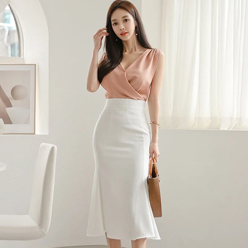 Women's Summer Polyester Sleeveless V-Neck Two-Piece Dress Long sleeve unclassified dresses