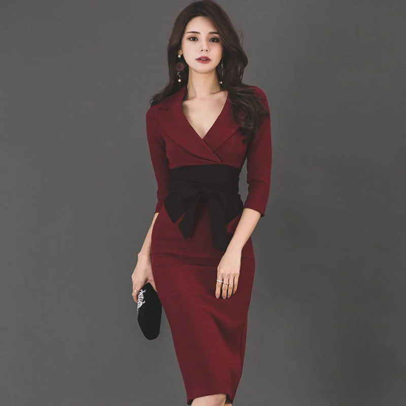 Women's Summer V-Neck Sheath Polyester High-Waist Dress Tiered unclassified dresses