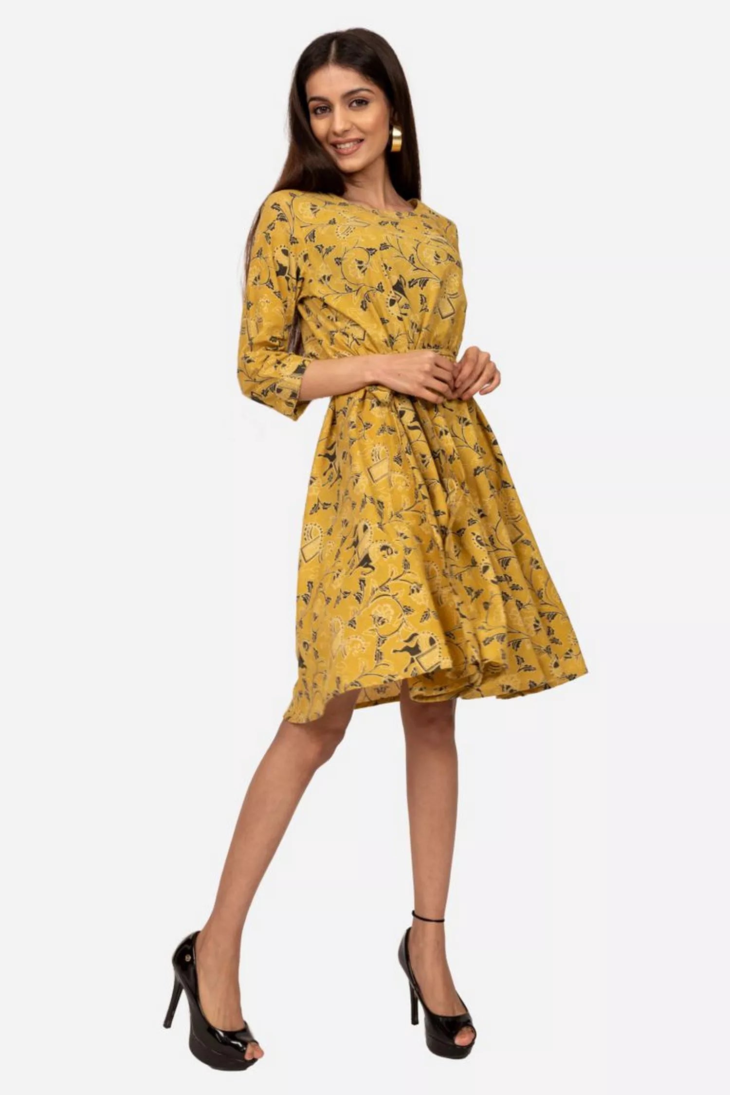 Yellow Ajrakh Flared Dress Knitted unclassified dresses