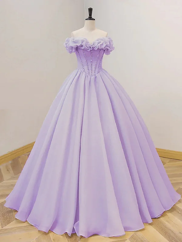 Lavender A-Line Off Shoulder Long Prom Dresses Purple Dress A-line Maxi Skirt