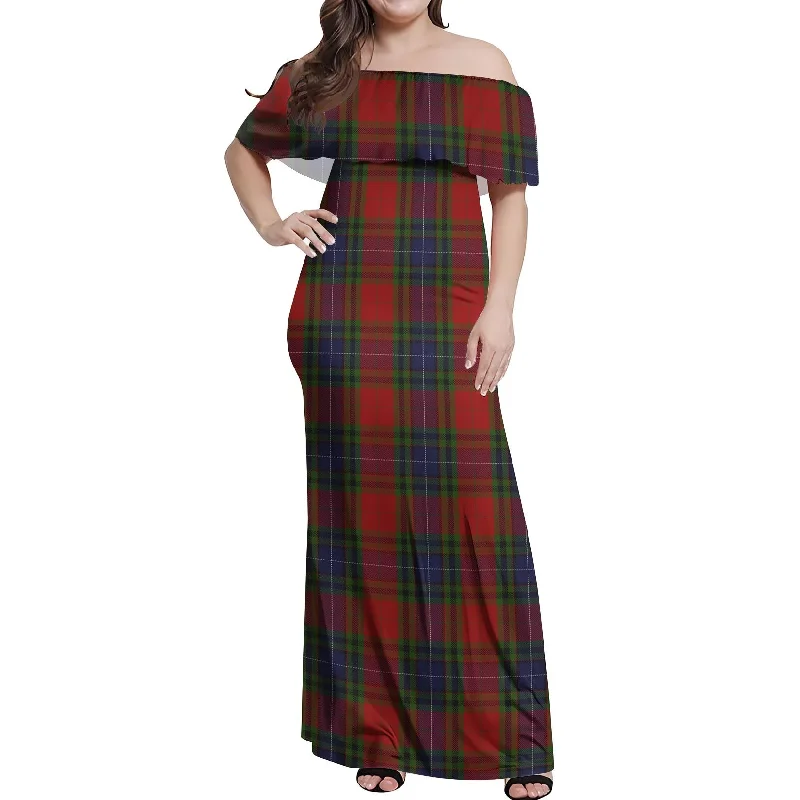 Manson Tartan Off Shoulder Long Dress Elegant Long Skirt