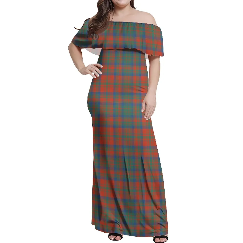 Matheson Ancient Tartan Off Shoulder Long Dress Comfortable Maxi Skirt