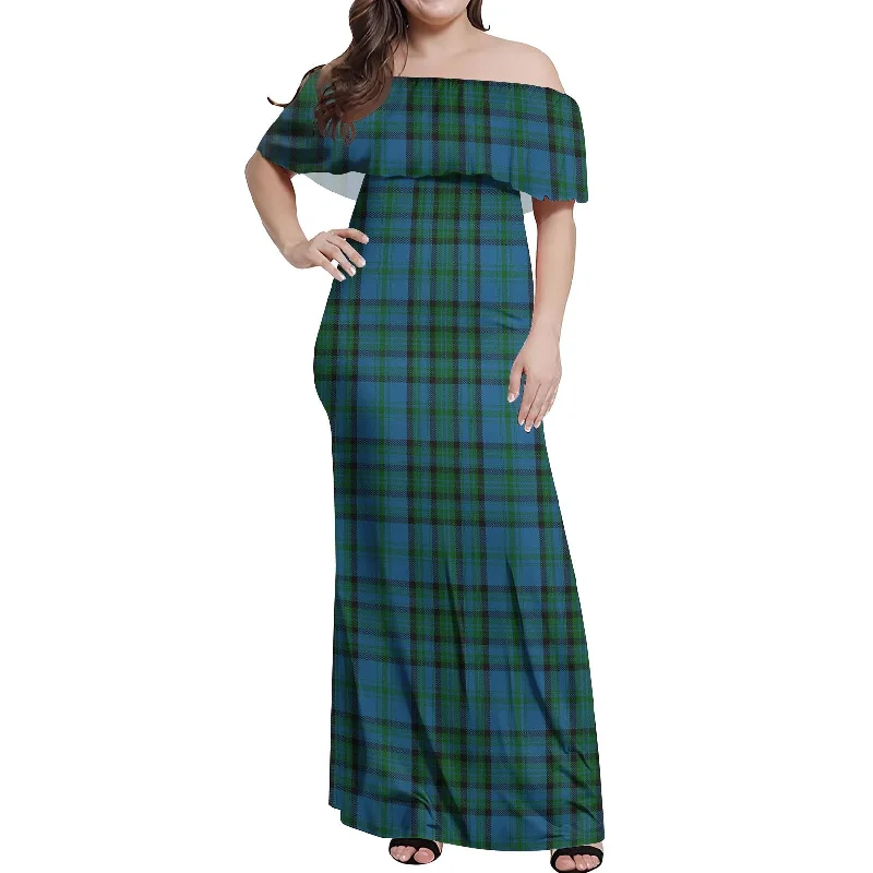 Matheson Hunting Tartan Off Shoulder Long Dress High-Low Maxi Skirt