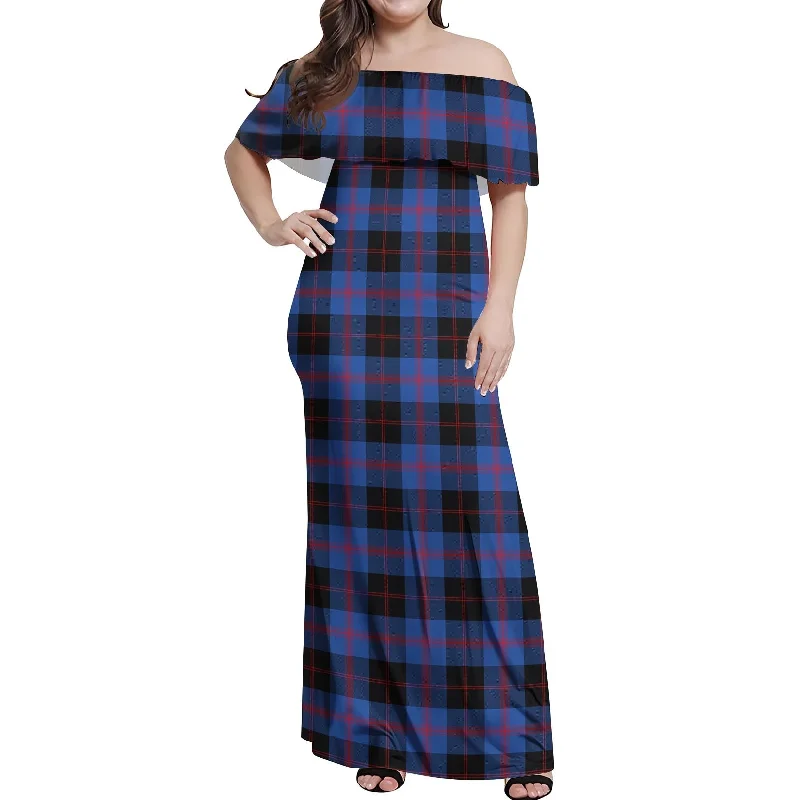 Maule Tartan Off Shoulder Long Dress Formal Maxi Skirt