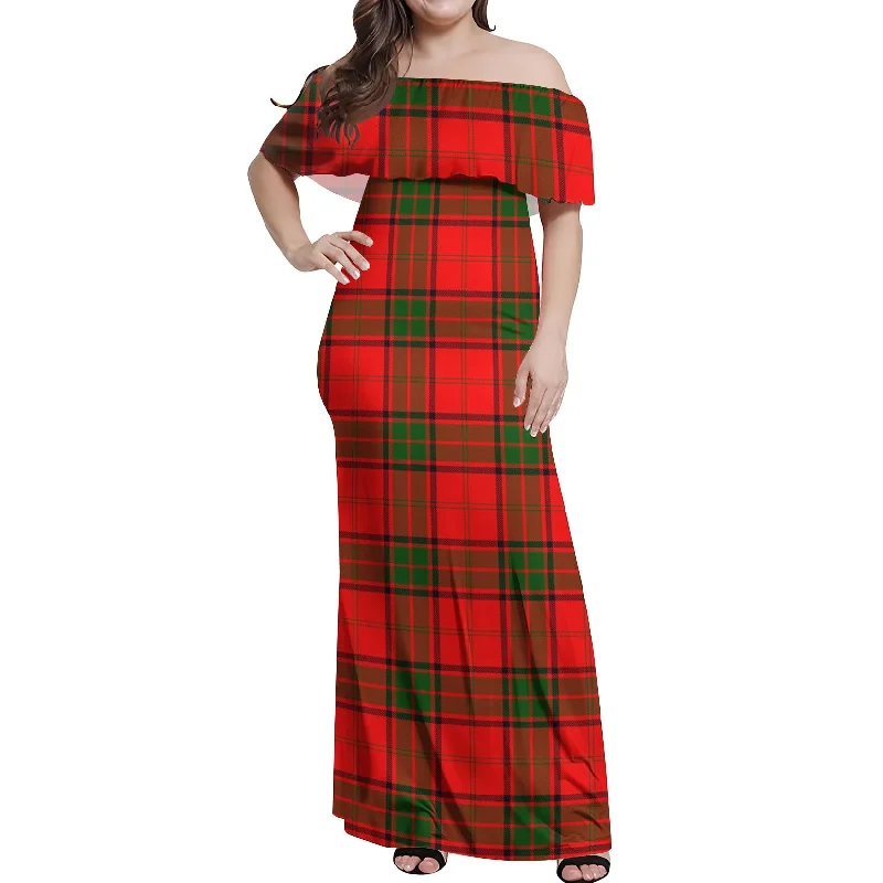 Maxtone Tartan Off Shoulder Long Dress Maxi Skirt Trend