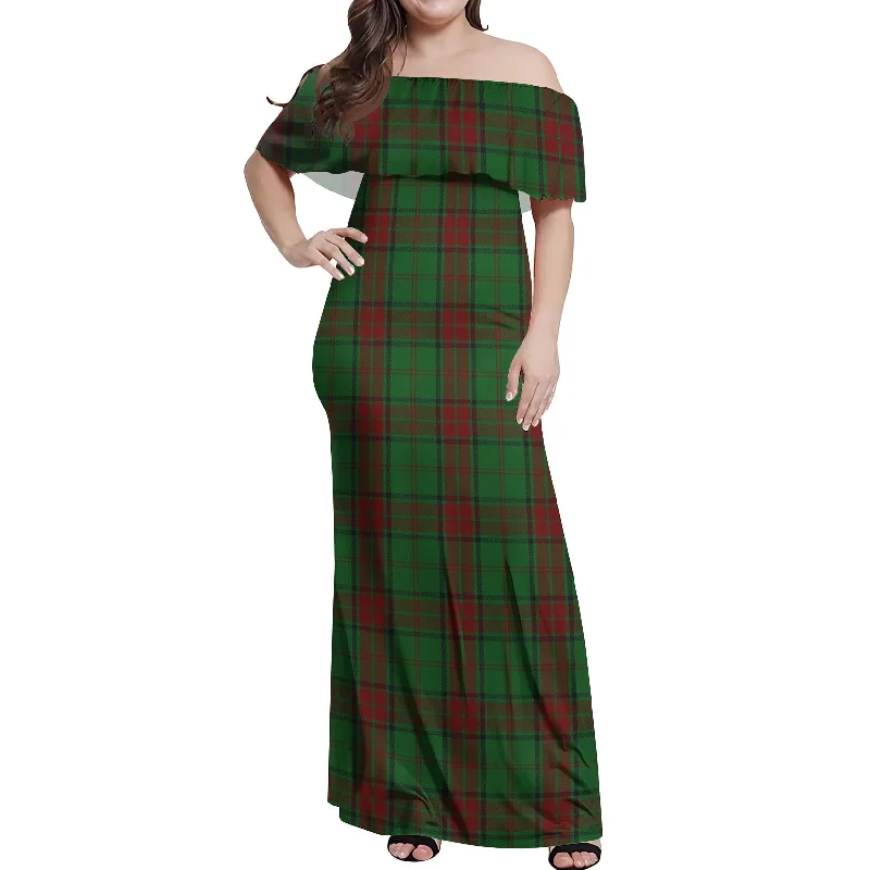 Maxwell Hunting Tartan Off Shoulder Long Dress Printed Long Skirt