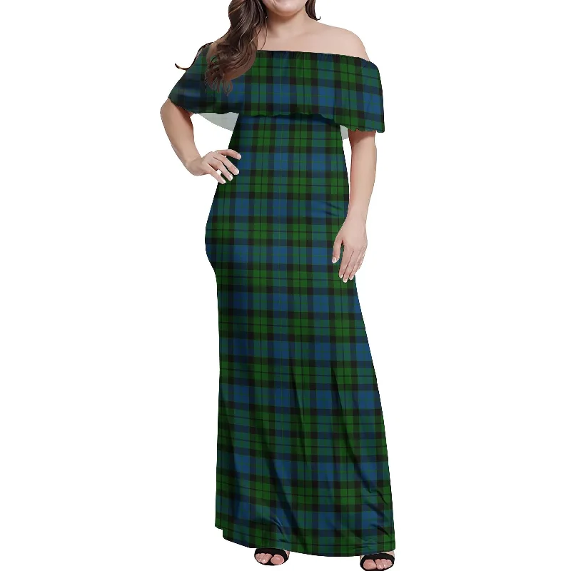 McCoy Tartan Off Shoulder Long Dress Sexy Long Skirt