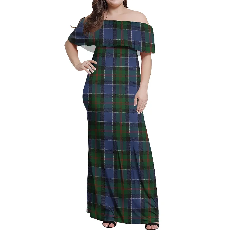 McFadzen #01 Tartan Off Shoulder Long Dress Chic Maxi Skirt