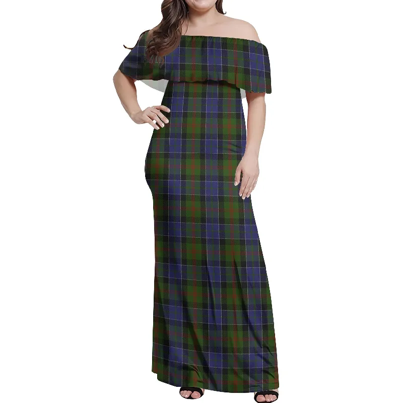 McFadzen #03 Tartan Off Shoulder Long Dress Ruffled Maxi Skirt