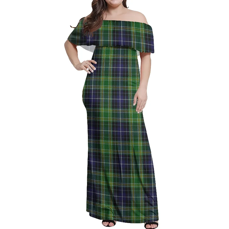 McKellar Tartan Off Shoulder Long Dress Trendy Maxi Skirt