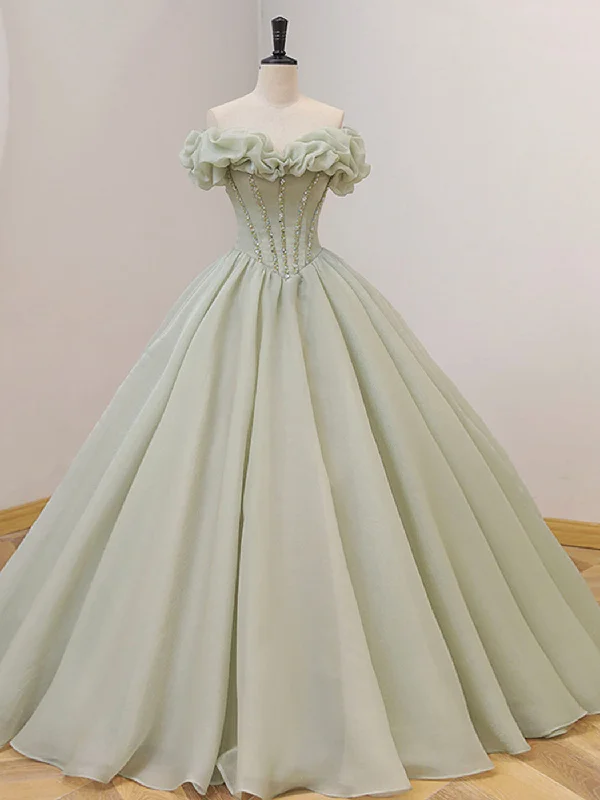 Quinceanera Dress Green Long Prom Dress Green Tulle Formal Sweet Dress with Beading Maxi Skirt Look