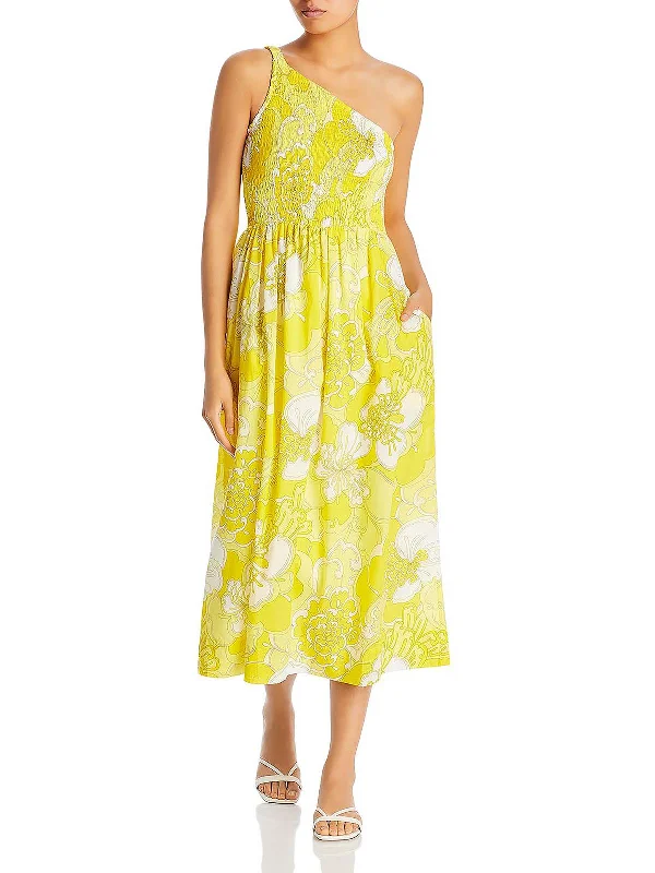 Khalani Womens Floral One Shoulder Midi Dress Bright Midi Skirt